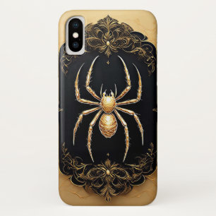 Gold Spider Statue Over Ornate Filigree Design iPhone X Case