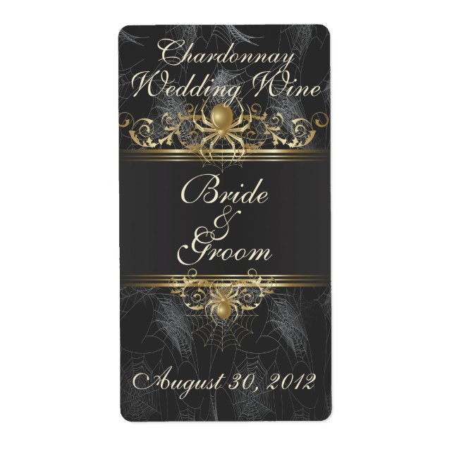 Gold Spiders Elegant Wedding Wine Label (Front)