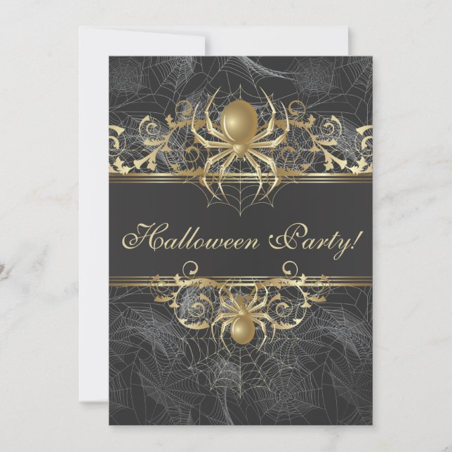 Gold Spiders Halloween Party - Halloween Wedding Invitation (Front)