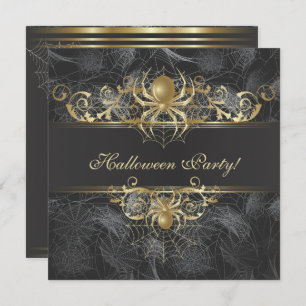 Gold Spiders Halloween Party Invitation