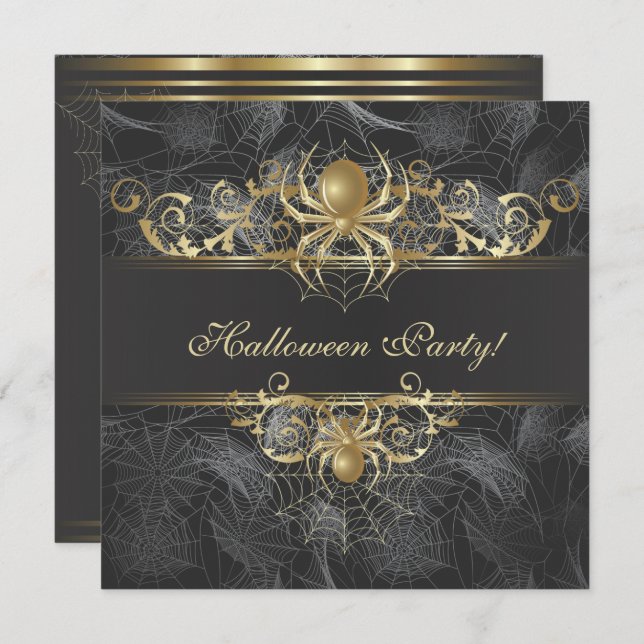 Gold Spiders Halloween Party Invitation (Front/Back)