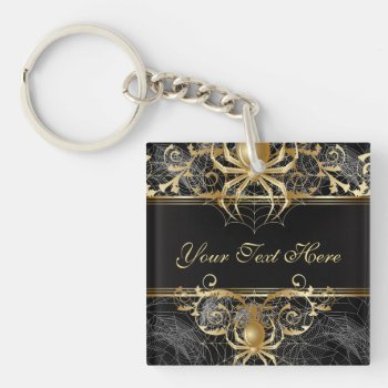 Gold Spiders On Black Keychain by Wedding_Trends at Zazzle