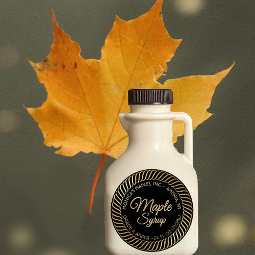 Gold Spiral Border Maple Syrup Label on Black