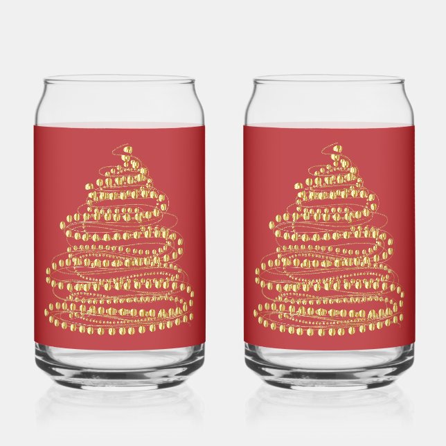 Gold Spiral Christmas Tree Can Shaped Glass Set (Front)