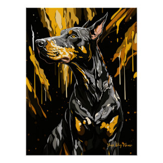 Gold Splash Doberman Dog 01 - Eartha Vandenstein Poster