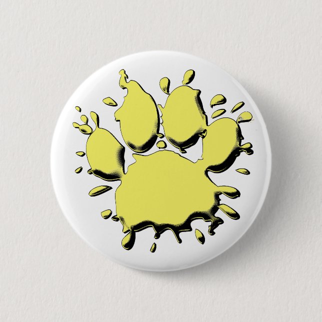 Gold Splatter Dog Paw Drawing Button (Front)