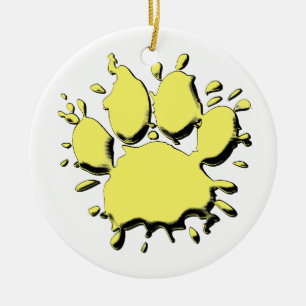 Gold Splatter Dog Paw Drawing Ceramic Ornament