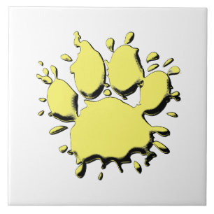 Gold Splatter Dog Paw Drawing Ceramic Tile