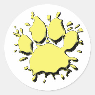 Gold Splatter Dog Paw Drawing Classic Round Sticker