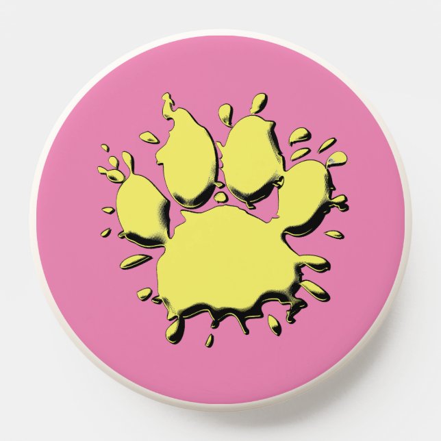 Gold Splatter Dog Paw Drawing On Pink PopSocket (Popsocket)