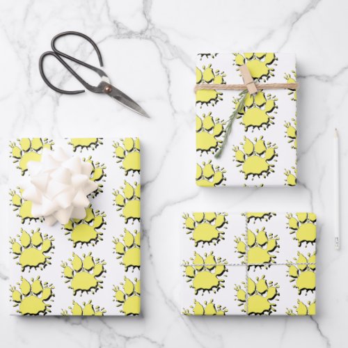 Gold Splatter Dog Paw Drawing Pattern Wrapping Paper Sheets