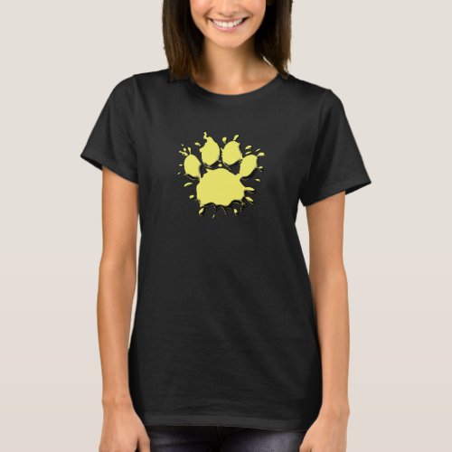 Gold Splatter Dog Paw Drawing T_Shirt