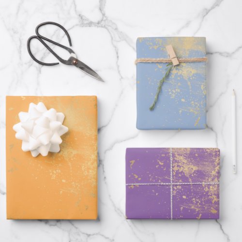 Gold Splatter Fashion Color Trio Wrapping Paper Sheets