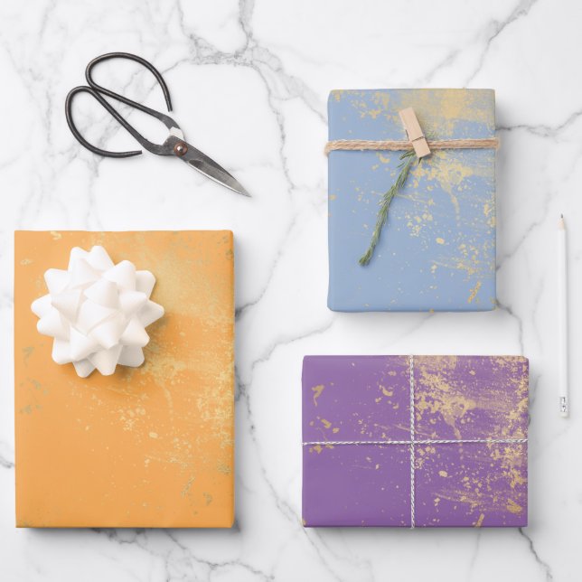 Gold Splatter Fashion Color Trio Wrapping Paper Sheets (Front)