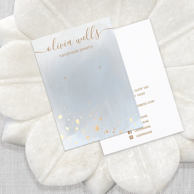 Gold Splatter Gray Watercolor Earring Display Business Card (Creator Uploaded)