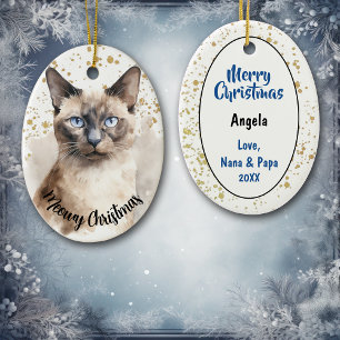 Gold Splatter Meowy Christmas Siamese Cat Ceramic Ornament