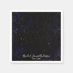 Gold Splatter Modern Chic Purple Blue Cosmic Party Paper Napkins