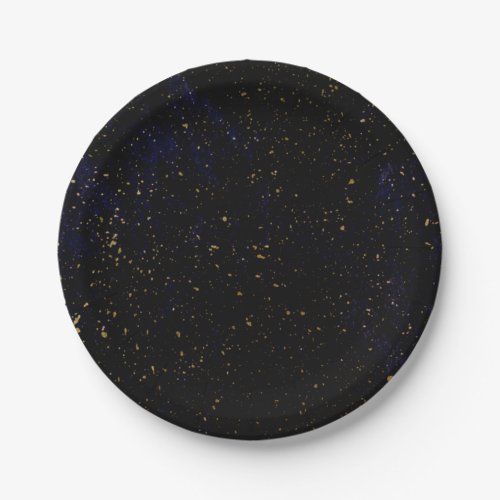 Gold Splatter Modern Chic Purple Blue Cosmic Party Paper Plates