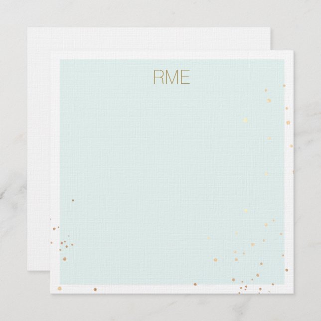 Gold Splatter Monogram Light Blue Note Card (Front/Back)