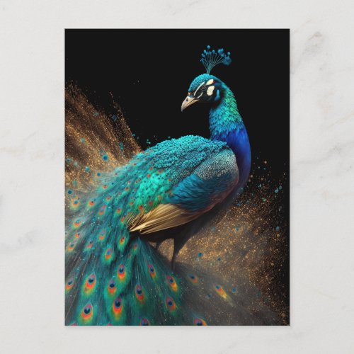 Gold Splatter Peacock Postcard