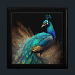 Gold Splatter Peacock Wooden Jewellery Box<br><div class="desc">Introducing the Gold Splatter Peacock Wooden Jewelry Box - a luxurious and elegant way to store your most treasured possessions. This beautiful keepsake box is crafted from lacquered wood in a variety of rich colors: Golden Oak, Red Mahogany, Emerald Green, and Ebony Black, allowing you to select the one that...</div>
