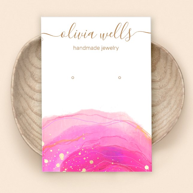 Gold Splatter Pink Watercolor Earring Display    B Business Card (Creator Uploaded)