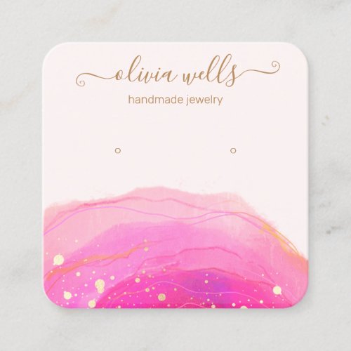 Gold Splatter Pink Watercolor Earring Display    S Square Business Card