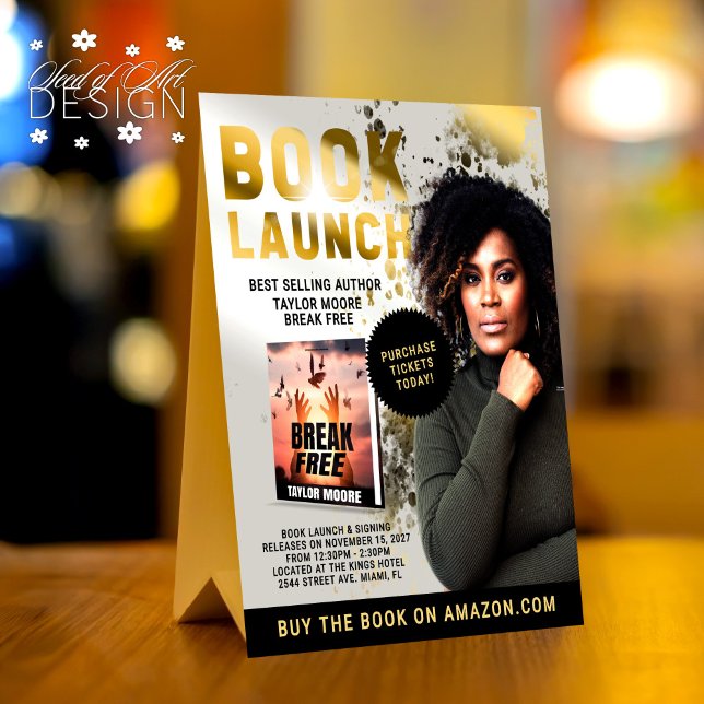 Gold Splatter Professional Book Launch Event  Table Tent (Creator Uploaded)