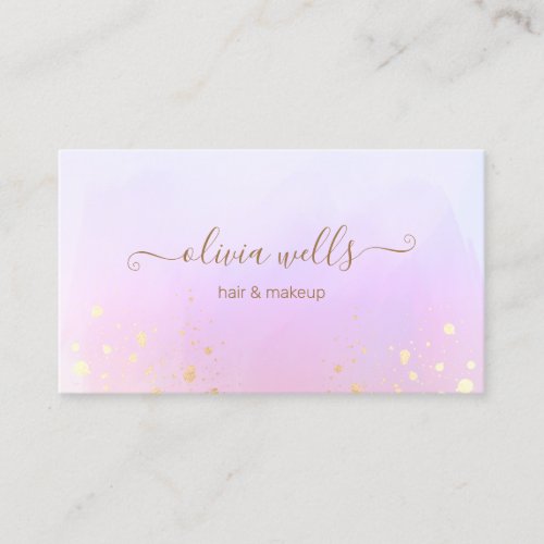 Gold Splatter Script Pink Abstract Watercolor  Bus Business Card