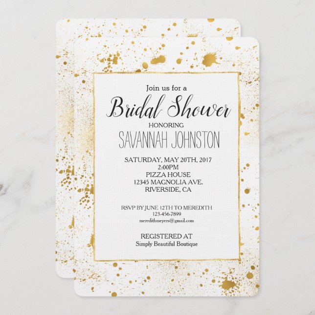 Gold Splatters Bridal Shower Invitation (Front/Back)