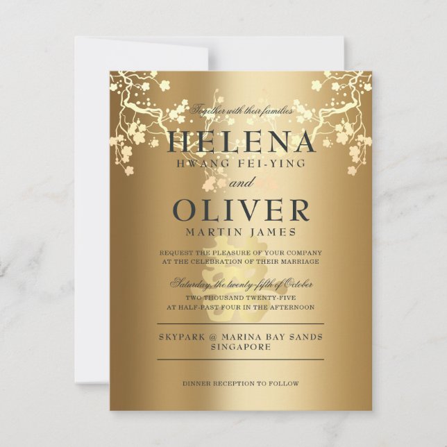Gold Splendor Double Happiness | Chinese Wedding Invitation (Front)