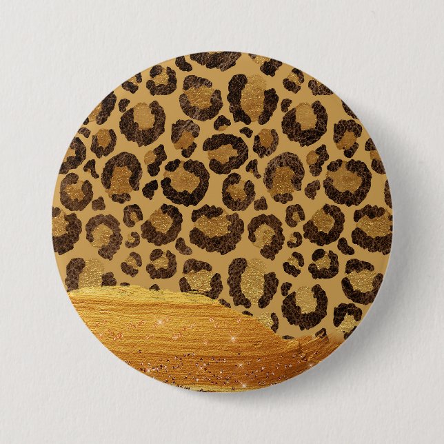 Gold Spots on Metal Glamour Cheetah Skin Button (Front)