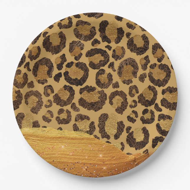 Gold Spots on Metal Glamour Cheetah Skin Paper Plates (Front)