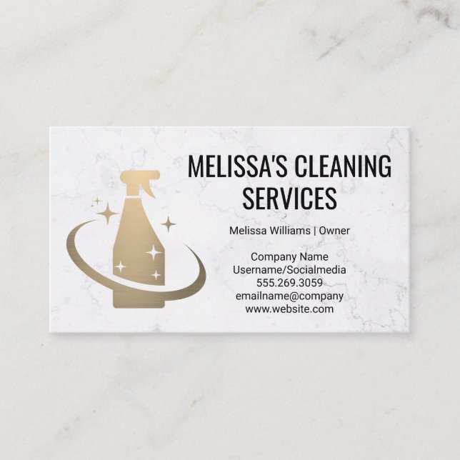 Gold Spray Bottle Logo | Cleaning Services Business Card (Front)