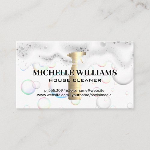 Gold Spray Bottle  Soap Bubbles and Suds Business Card