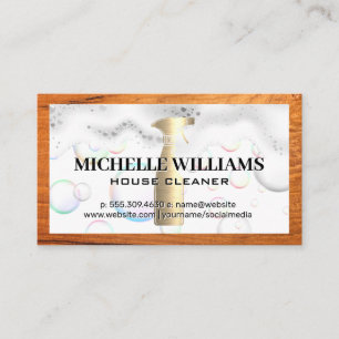 Gold Spray Bottle Soap Suds Wood Frame Business Card