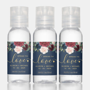 Gold Spread the Love Script Burgundy Navy Floral Hand Sanitizer