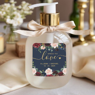 Gold Spread the Love Script Burgundy Navy Floral Square Sticker