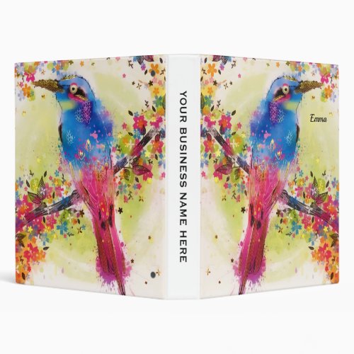 Gold Spring Bird Flower Blossom Watercolor 3 Ring Binder