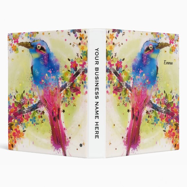 Gold Spring Bird Flower Blossom Watercolor 3 Ring Binder (Background)