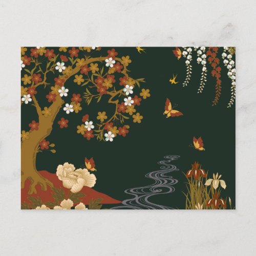 Gold Spring Floral Cherry Blossom River Night Postcard