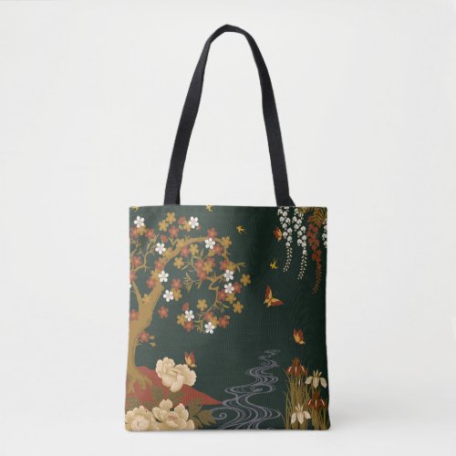 Gold Spring Floral Cherry Blossom River Night Tote Bag