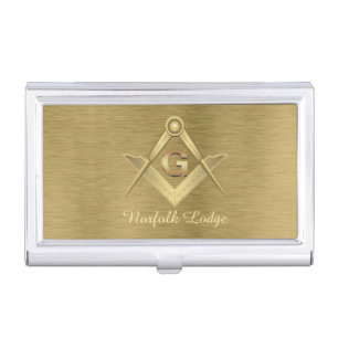 Gold Square and Compass Business Card Case
