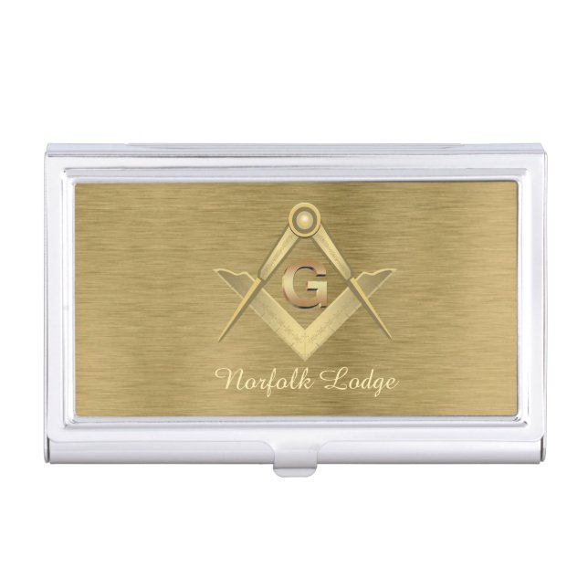 Gold Square and Compass Business Card Case (Front)