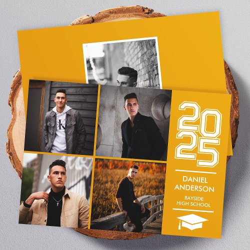 Gold Square Photo Modern Varsity Grad Announcement