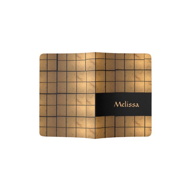 Gold Squares Pattern Passport Holder