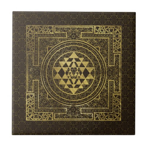Gold Sri Yantra   Sri Chakra Ceramic Tile