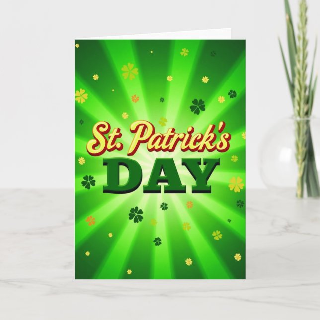 Gold St Patricks Day Light Rays Card (Front)