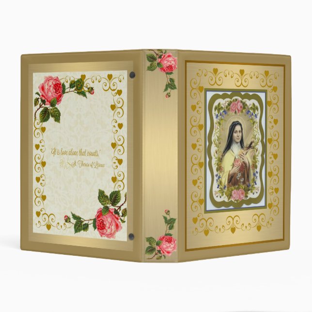 Gold St. Therese of Lisieux Mini 1" Binder w/quote (Background)