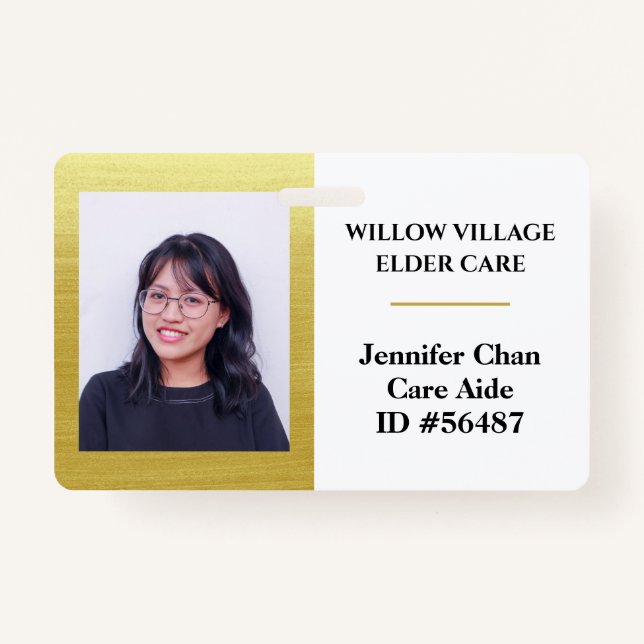Gold Staff Employee Name Photo ID Badge (Front)